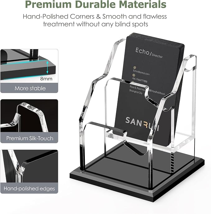 SANRUI Black Vertical Business Card Holder for Desk 2 Slot 2 Tier, Clear Acrylic Name Card Stand for Women and Men, Desktop Organizer Display for Office Home Exhibition - 120 Card Capacity 1 Pack
