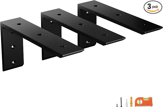 NEODROP 3-Pack 12 Inch Countertop Support Brackets, Heavy Duty L Brackets for Quartz/Wood/Laminate/Granite Countertops | 3/8" Thick Metal Steel | Frosted Black Powder Coated
