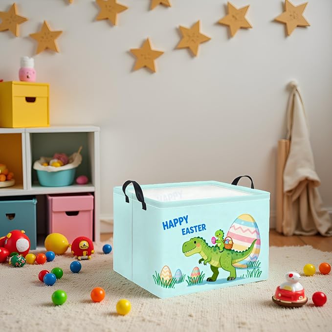 Rectangular Easter Basket for Home Kitchen Baby Girls Basket Cute Storage Bin Organizer Shelf Book Room Decor(Cute Dinosaur)
