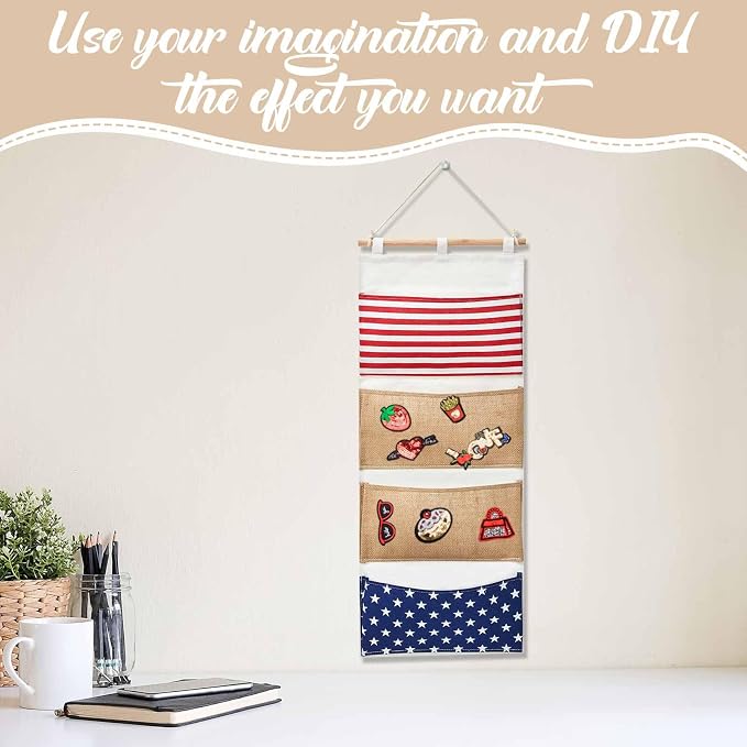 Juexica Fish Extender 32.3 x 13.2 Inch Hanging Pockets 4 Pocket Innovation Storage Bag Hanging Organizer Linen Cotton Wall Storage Bag for Cruise Cabin Door Closet Gifts(1 Pcs)