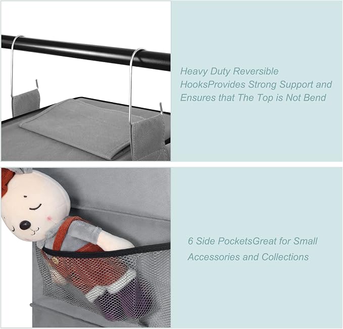 Fixwal Weekly Kids Clothes Organizer 6-Shelf Hanging Closet Storage Grey