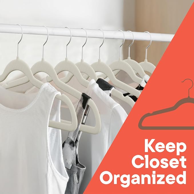 Ivory Velvet Hangers 80 Pack – 360° Swivel Hook, Non-Slip and Space Saving Hangers, Heavy-Duty 11 lbs Weight Capacity - Smooth Velvet Finish for Crease-Free Clothes and Effortless Closet Organization