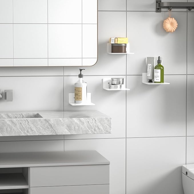6 Inches White Acrylic Wall Shelves Set of 4, Moisture-Proof, Wall Mounted Storage Display Shelves for Gaming Room, Living Room, Bathroom, Office, Store, Heavy Duty, 4 Pack