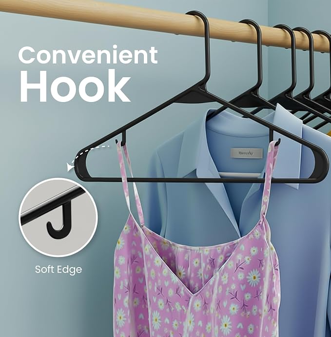 Utopia Home Plastic Hangers 30 Pack – Built-in Strap Hooks Black | Space saving | Durable & strong | Closet organizer | Clothes hangers | Ideal for shirts, pants, skirts & coats