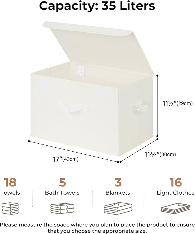 GRANNY SAYS Storage Bins with Lids, Fabric Storage Boxes, Closet Organizers and Storage, Storage Baskets for Shelves, Toy Box, Ivory White, 2-Pack