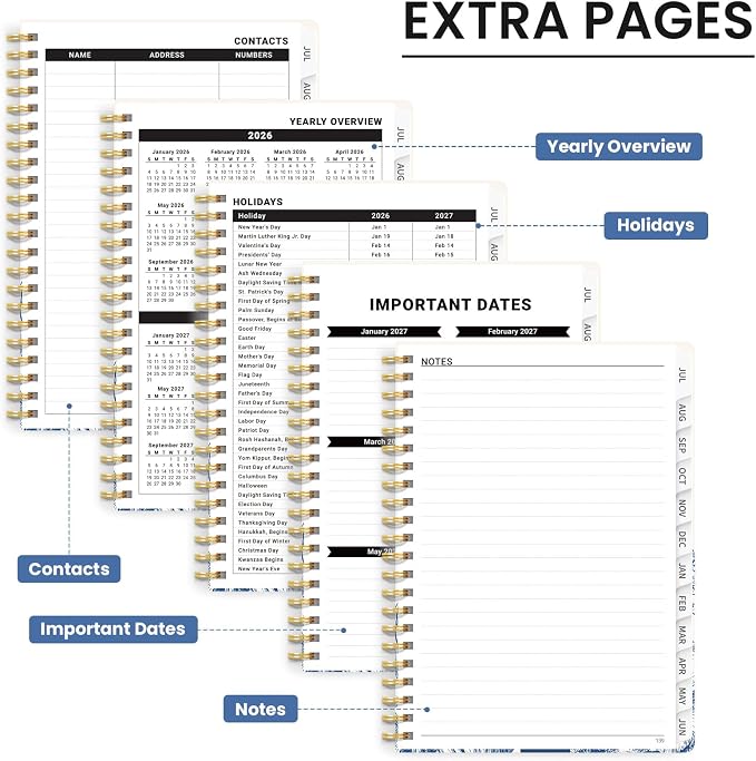 Planner 2026-2027, Hardcover Monthly and Weekly Academic Planner July 2026 - June 2027, Teacher and Student Calendar Agenda Book with Tabs, A4 (8.5" x 11"), Ideal for School and Office, Blue Elegance