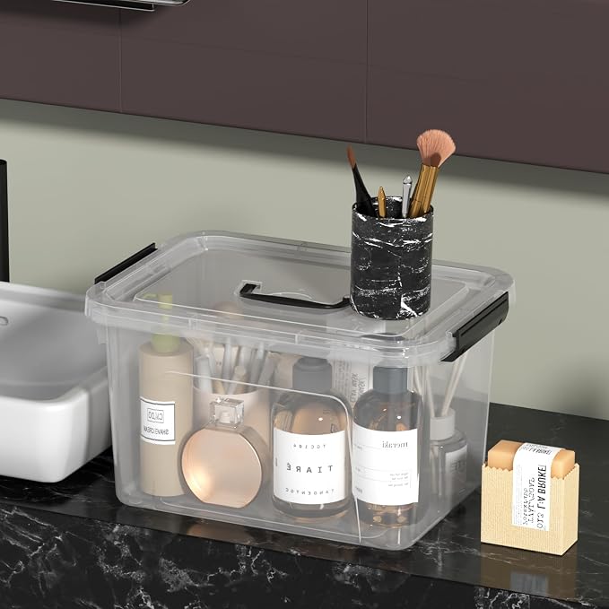 Wekioger 2 Pack Clear Plastic Storage Bins with lids, 6 Quart & 12 Quart Container Boxes