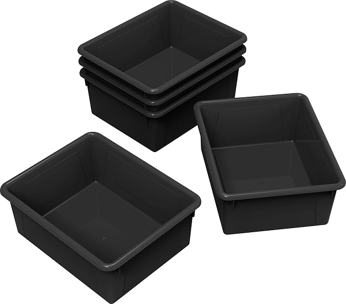 Storex Letter Size Deep Storage Tray – Organizer Bin for Classroom, Office and Home, Black, 5-Pack (62523U05C)
