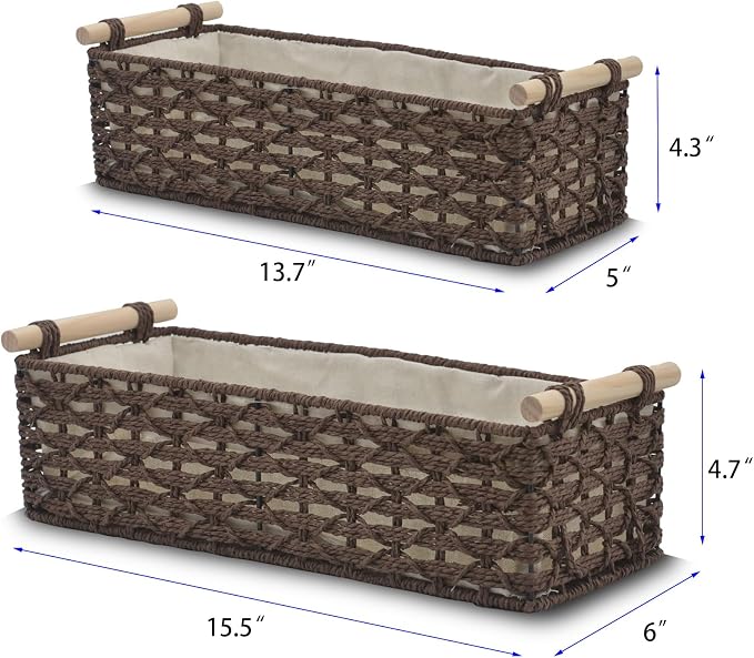Toilet Paper Baskets for Organizing[2 pack],Paper Rope Wicker Storage Basket with Handle, Bathroom Basket for Bedroom, Nursery, Living Room. (Brown)