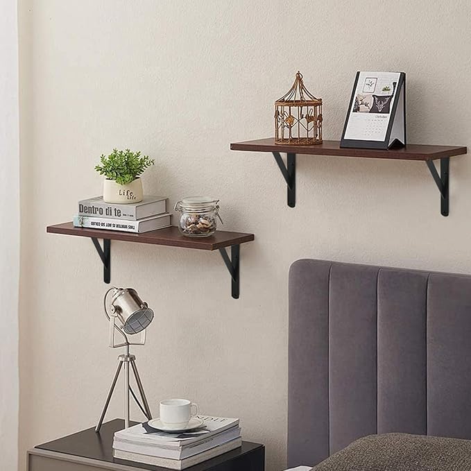 16 Pack L16 x H 10" Black Heavy Duty Shelf Brackets with Screws Metal Shelf Brackets Shelf Support Angle Brackets for Shelves L Brackets Heavy Duty Floating Shelf