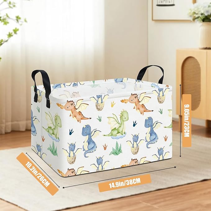 Rectangular Collapsible Parent Child Dragon Storage Basket Organizer | Storage Bin Foldable Canvas with Handles for Organizing Home Kitchen Children Toys Office Closet Shelf Baskets