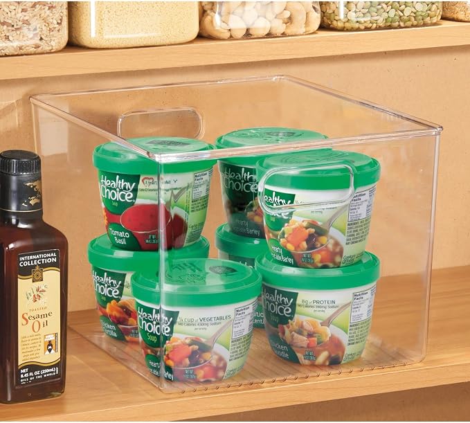 mDesign Plastic Modern Kitchen, Pantry Food Storage Container Bin w/ Handles - Cabinet, Fridge/Freezer, Countertop Organizer - Snacks/Drink/Appliances; Ligne Collection, Clear, 12x10x7.75 (Pack of 2)