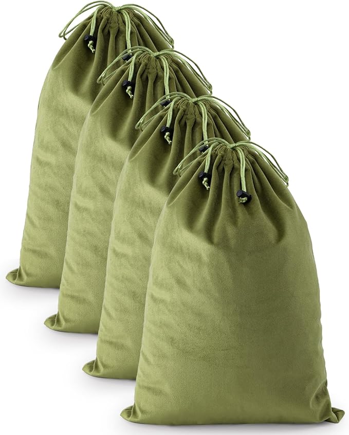 4 Pcs Shoe Bags for Travel, Dust Velvet Bags, Sage Green, 17.3x12.6 Inch | Washable & Reusable Travel Shoe Bags, Dustproof Shoe Bags with Drawstring Closure, Suitable for Travel, Home Storage