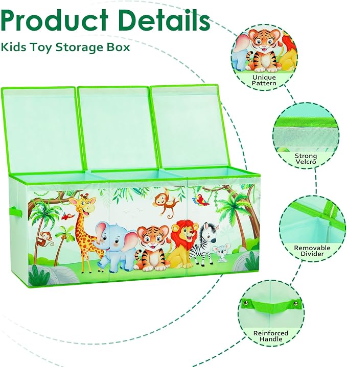 Large Toy Box Chest Organizer with Flip Lid for Kids, Collapsible Oxford Toy Storage Box with Handles for Boys Girls, Sturdy Waterproof Storage Organizer for Bedroom Playroom Nursery, 37.7×12.5×15.7''