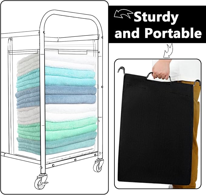 Windyun 3 Pcs Hypotenuse Laundry Sorter Replacement Bags Hamper Cart Removable Replacement Bags Laundry Storage Organizer Bag Hamper Liner, No Hooks 14.76 x 8.66 x 23.23/19.29 Inch(Black)
