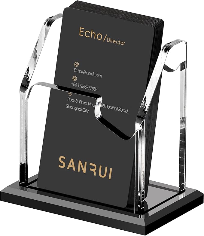 SANRUI Black Vertical Business Card Holder for Desk 1 Slot 1 Tier, Clear Acrylic Name Card Stand for Women and Men, Desktop Organizer Display for Office Home Exhibition - 60 Card Capacity 1 Pack