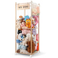 GLDZI Stuffed Animal Storage Zoo with Wheels, Wooden Stuffed Animal Organizer with Elastic Cords, Space Saving Toy Plushies Storage Holder for Playroom, Bedroom, Living Room(Burlywood, Large)