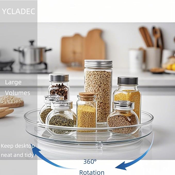 2 Pack Lazy Susan 9.25" Inch Turntable Organizer Pantry Organization and Storage Container Bins Spice Rack Cabinet Rotating Condiment for Pantry Kitchen Vanity Bathroom Jewelry Holder Clear