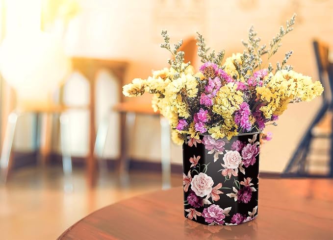 Pen Holder, Pencil Holder for Desk Floral Pattern Pencil Cup for Girls Kids Durable Ceramic Desk Organizer Makeup Brush Holder for Office, Classroom, Home, Black Flower