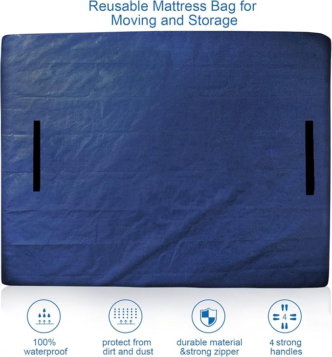 Coldwind Mattress Bags for Moving and Storage,Waterproof Mattress Cover for Moving with Heavy Duty Handles, Reusable Mattress Storage Bag, Moving Supplies & Moving Bags,California King Size,Navy