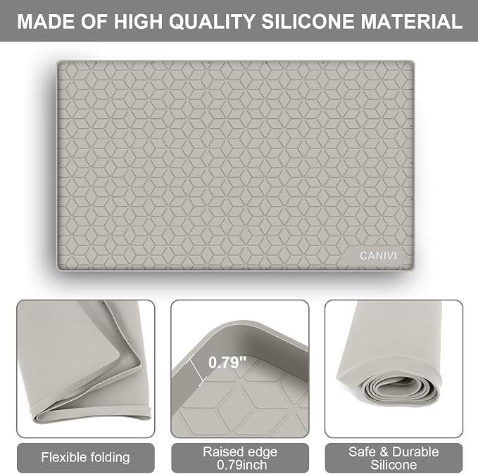 Under Sink Mat, 31" x 22" Waterproof Silicone Under Sink Tray for Kitchen & Laundry Cabinets, Kitchen Cabinet Shelf Protector, Up to 3.2 Gallons Liquid, Fits 36 inch Standard Cabinet (Khaki)