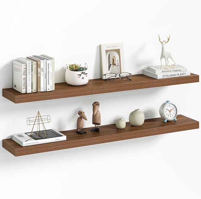 Vivelove 40 Inch Floating Shelves Wall Mounted for Display, 6.5 Deep Duty Shelves with Invisible Brackets for Living Room,Bedroom,Kitchen, Bathroom Storage & Decor,40" Wx6.5 Dx1.4 H - Walnut