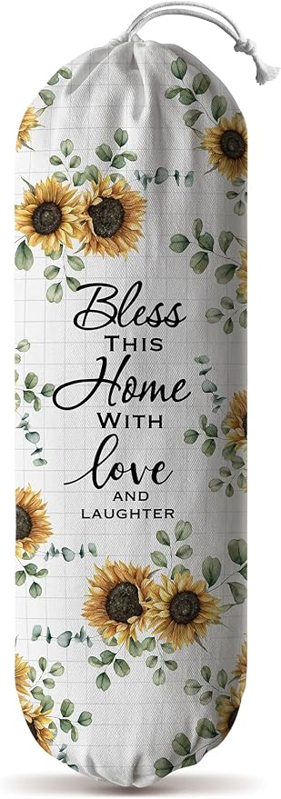 Hglian Sunflower Grocery Bag Holder Storage,Quote Religious Sayings Blessing Home Plastic Bag Organizer for Kitchen