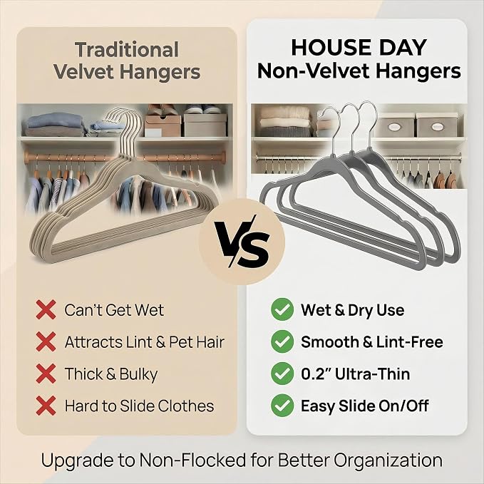 HOUSE DAY Grey Plastic Hangers 100 Pack, Ultra-Thin Heavy Duty Non-Velvet | Hangers with 360° Swivel Hook & Non Slip Notches - Slim Space Saving Clothes Hangers Ideal for Dresses Coats Shirts Jackets