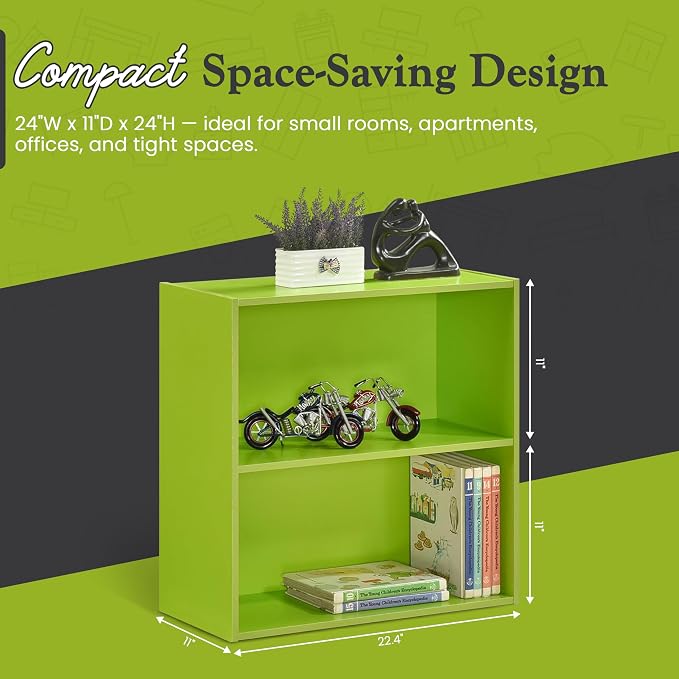 KB Designs - Tony 2-Tier Modern Bookcase with Open Storage Shelves for Kids’ Rooms, Playrooms, or Home Offices – Compact Colorful Bookshelf Organizer