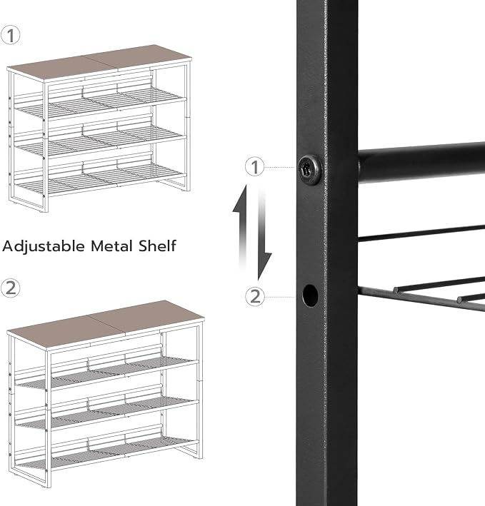 HOOBRO Shoe Rack, 4 Tier Shoe Organizer for Front Door Entrance, Shoe Shelf with Adjustable Tilt Angle, Holds 12-16 Pairs, for Entryway, Garage, Closet, Rustic Brown and Black BF09XJ01