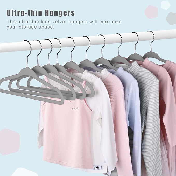 BAGAIL 50 Pack Kids Velvet Hangers 14 Inches Children's Clothes Hangers Non-Slip Baby Hangers for Infant/Toddler (Grey)