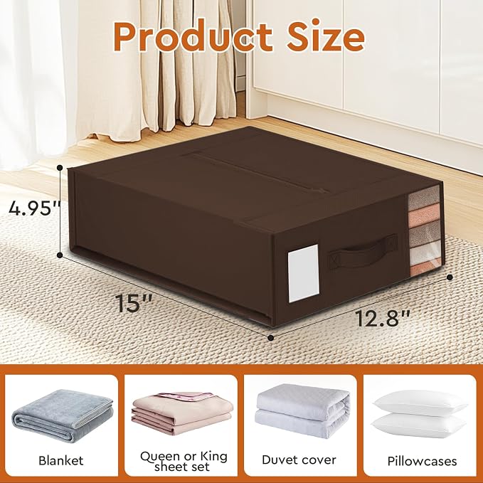 StorageTastic 2 Pack Bed Sheet Closet Organizers and Storage,Sturdy Foldable Storage Containers with Window and Label,Storage and Organization for Bedding Sheets,Duvet Covers,Blankets (Brown)