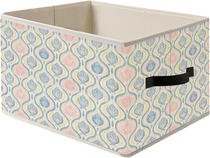 Cute Blue and Pink Preppy Floral Storage Bin Box with Handles, Chinoiserie Grandmillennial Foldable Organizer Basket Toybox for Girls Dorm Bedroom Bathroom Clothes Toys Books