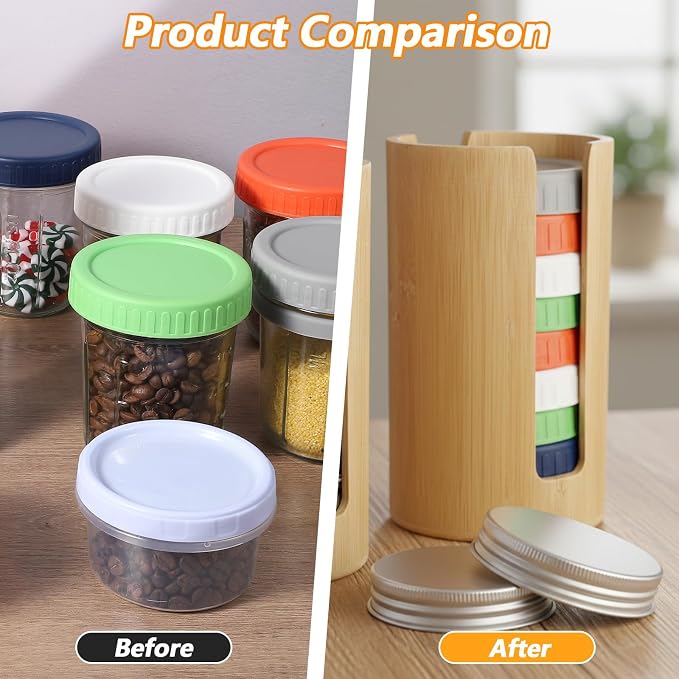 2Pcs Mason Jar Lid Organizer, Bamboo Vertical Storage Holder, Mason Jar Accessories, Bamboo Storage Holder for Home Kitchen Organization & Tumbler Lids (Wide Mouth)