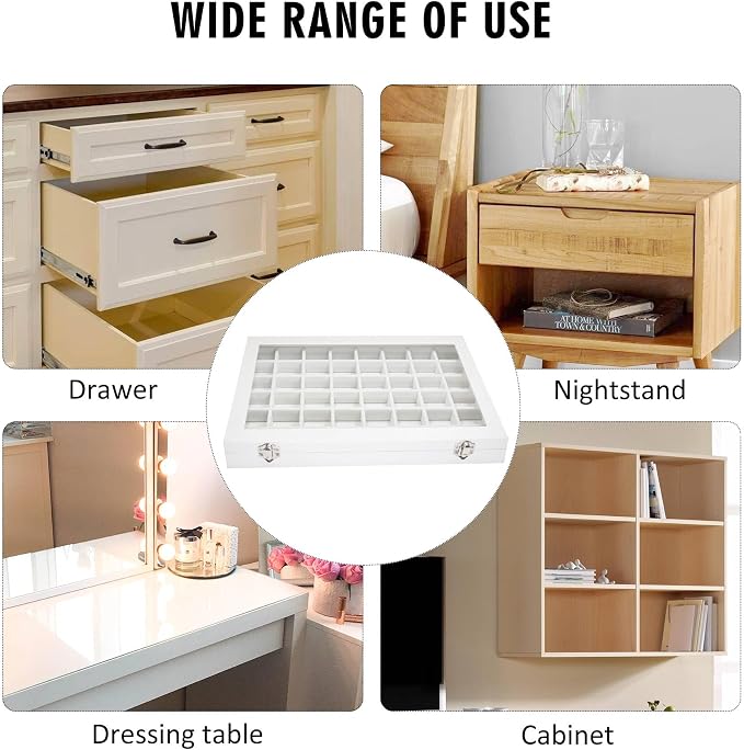 Siveit Jewelry Tray Organizer Box 48 Grid Jewelry Display Organizer Box with Transparent Lid Rings Earrings Necklaces Pendants Display Box Suitable for Women and Girls (48 Grid, White)