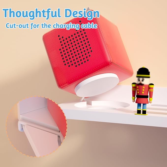 for Tonies Shelf Magnetic - Tonies Figure Organizer for Kids Room, Wooden Magnetic Display Shelf for Tonies Box Holder, Wall Floating Shelves Toy Storage Compatible Charging Station(1 Tier, White)