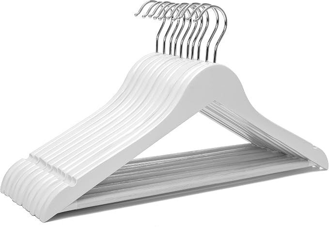 White Wood Bridal Dress Hangers Wooden Coat Hanger, Heavy Duty Clothes Hangers for Shirts, Jackets, Pants, Wedding Dress, Bridesmaid Suits 10 Pack-HL01W
