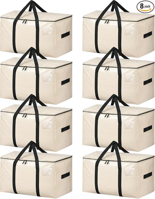 BAGAIL Heavy Duty Moving Bags with Strong Handle, Extra Large Moving Boxes, Storage Tote for Clothes, College Moving Supplies(Beige, 8 Pack)