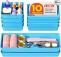 10 Pack Large Size Plastic Drawer Organizers Set, 3 Sizes Desk Drawer Organizer Trays, Storage Bins for Vanity, Makeup, Bathroom, Kitchen Utensils and Office (Blue)