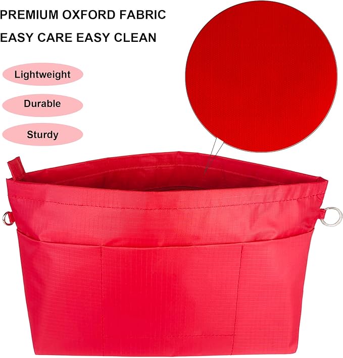 Handbag Tote Purse Organizer Insert, Medium, Red | Bag Divider Liner Shaper Separator in Bag with Zipper, 11 Pockets Compartments