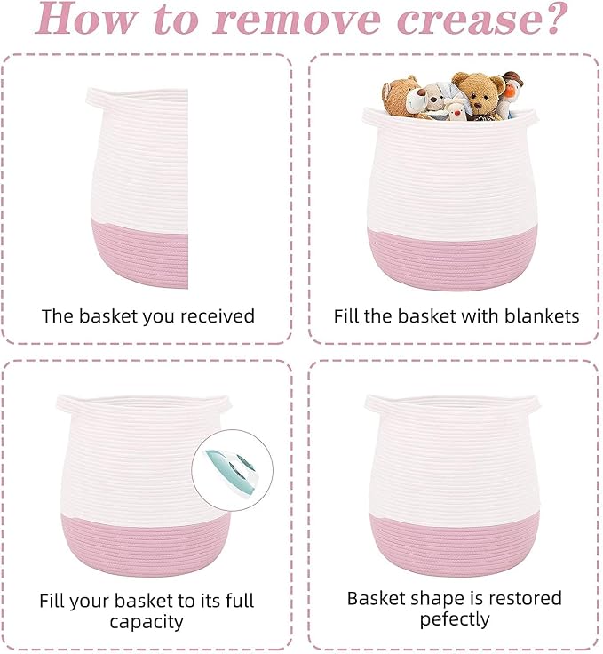Large Cotton Rope Basket, Woven Storage Basket for Toy, Laundry and Blanket Organizer, Round Hamper Basket with Handles for Kid's Room 17.7"x16.9"