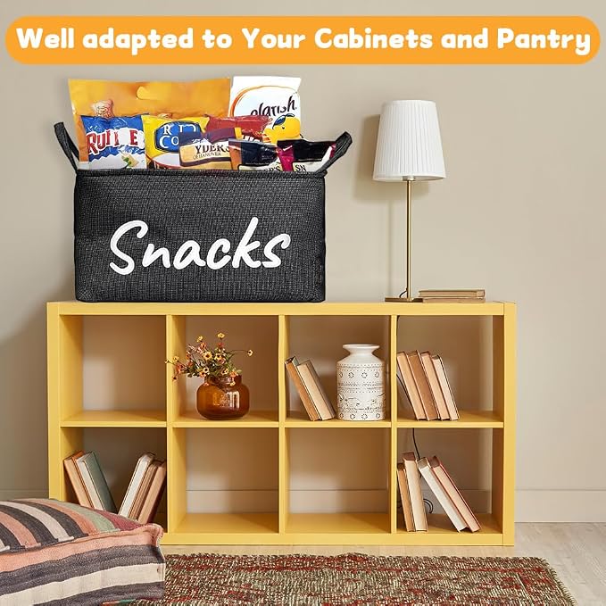 Snack Organizer Basket for Home Office: Snack Storage Bin for Pantry Shelf Countertop (Black)