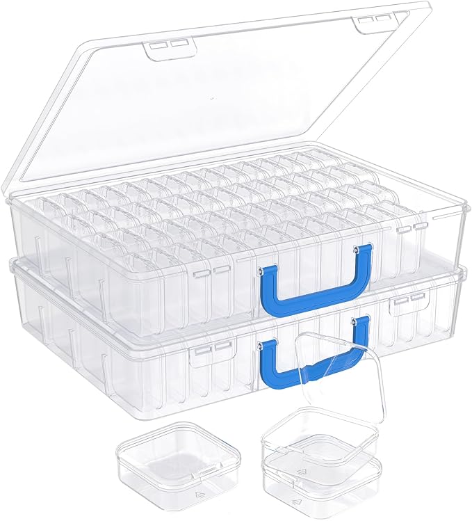Bead Organizer with Handle, 120Pcs Small Clear Bead Storage Boxes with Labels, Large Craft Case and Mini Plastic Dispensing Containers for Jewelry Making Diamonds Arts Screws Seeds Small Parts