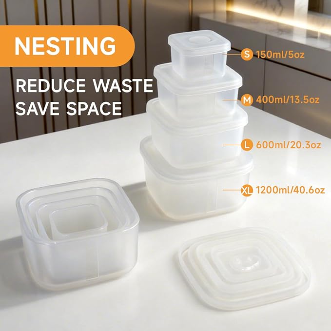 OTB Set of 2 Reusable Silicone Containers Clear, Nesting Leak-free Silicone Food Storage Boxes, BPA Free, Airtight, Dishwasher and Freezer Safe (Clear XL)