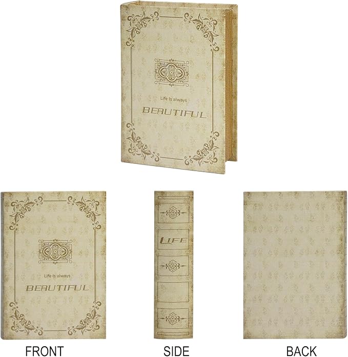 PACOLO Decorative Book Boxes, Faux Wood cover Storage for Hidden Jewelry, Money, and Cash (Life is always Beautiful)