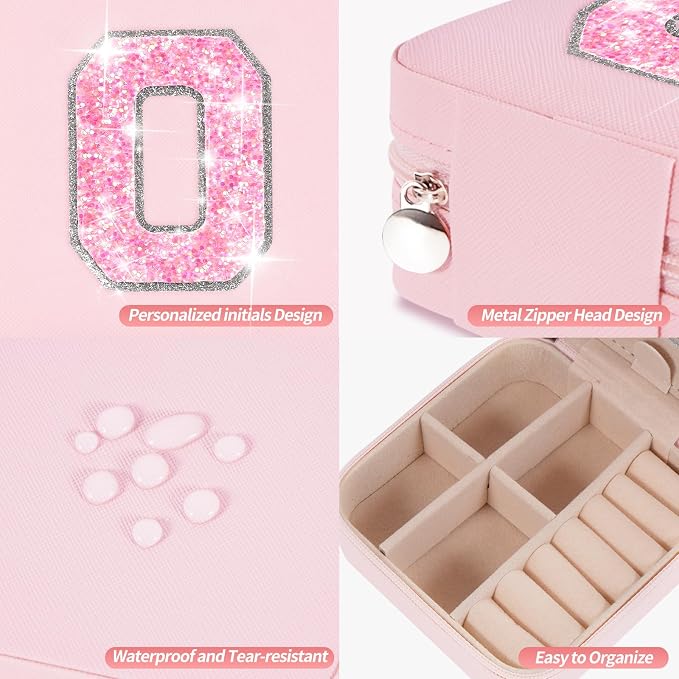Uygafly Personalized Jewelry Case for Women Girls - Fashion Mini Jewelry Boxes - Trendy Travel Jewelry Organizer with Initials Letter - Teen Gifts | Pink,O