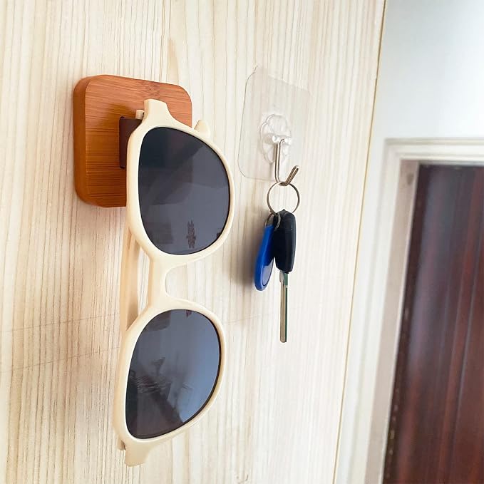 Sunglasses Organizer Wood Sunglasses Storage Wall Mounted Eyeglasses Holder Eyewear Display,Home Decor, (2pcs-Wood Color-Short-Sunglass Holder)
