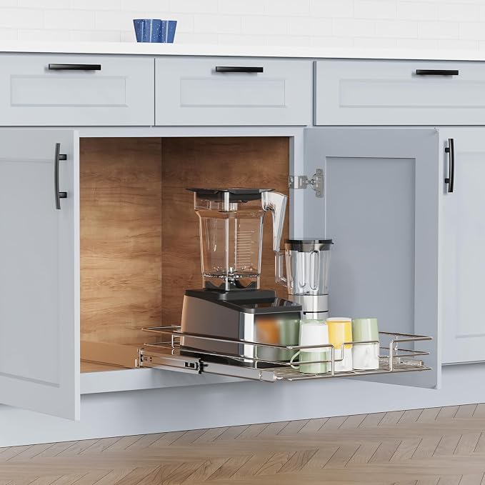 ROOMTEC Pull Out Cabinet Organizer(14" W x 18" D),Heavy Duty Slide Out Shelves,Pull out Drawers for Kitchen Cabinet,Base Cabinet Organization for Home, Kitchen, Bathroom