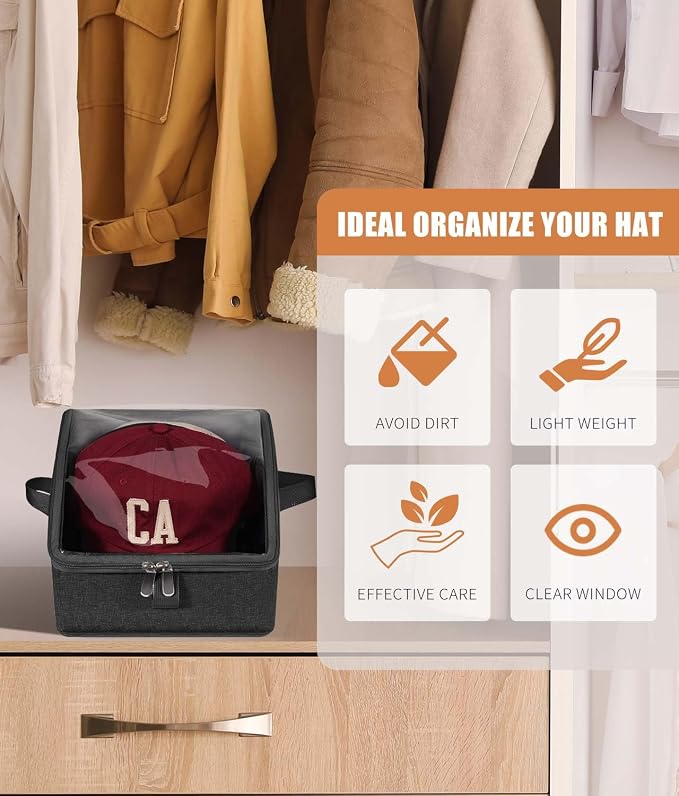 Livelab Hat Organizer for Baseball Caps, Hat Storage Box, Black | 1Pcs | Clear Window, Space Saving and Easy to Store