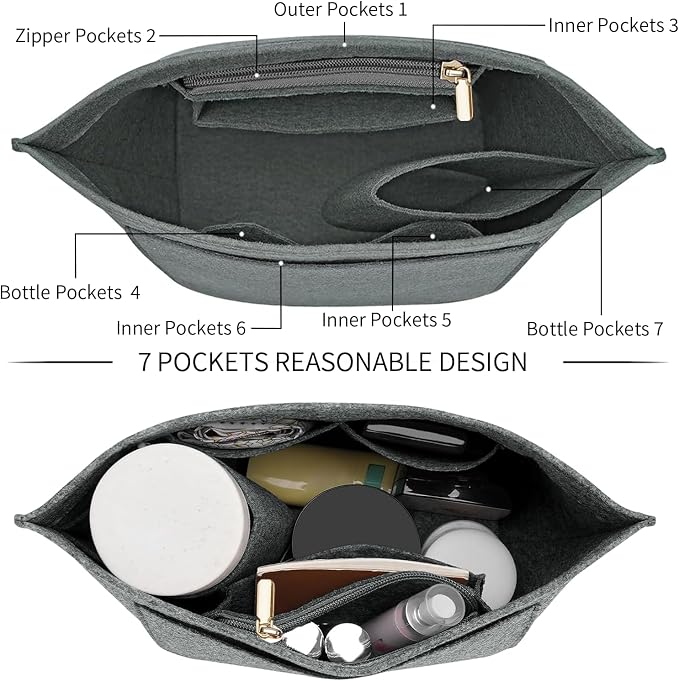 LOUKAYCCI Felt Purse Organizer Insert for Longchamp Le Pliage L Handbag Insert (Light Grey, Large)